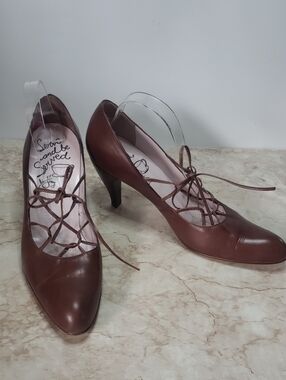 John Fluevog Brown Pumps With Leather Cross Lace Up Heels Size 12
